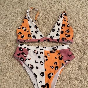 Color Block Leopard Bikini